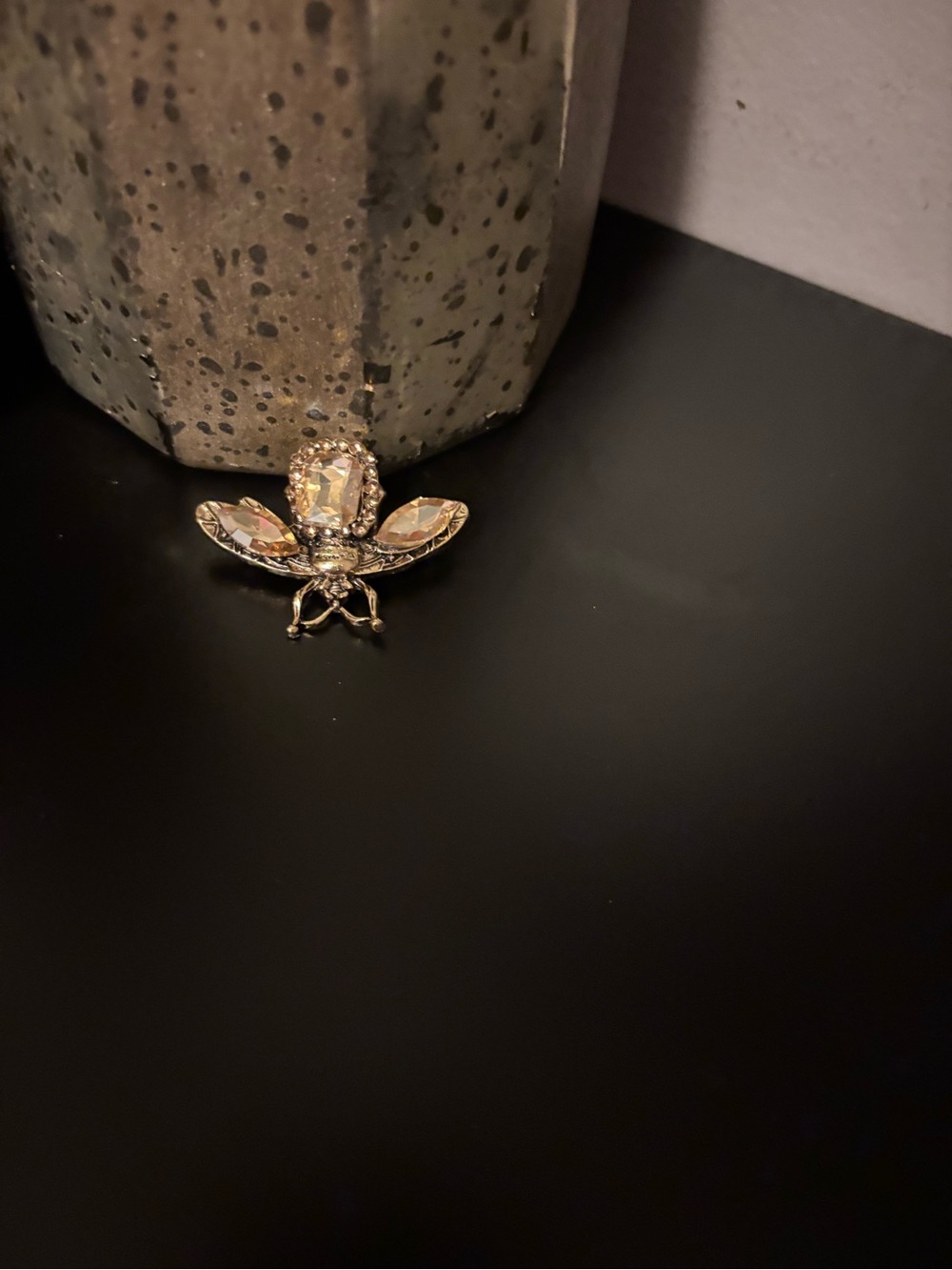 Gold Tone Crystal Bee Brooch - Champagne Rhinestones